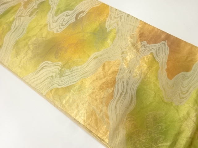 JAPANESE KIMONO / ANTIQUE FUKURO OBI / SILK / WOVEN BAMBOO GRASS & PINE